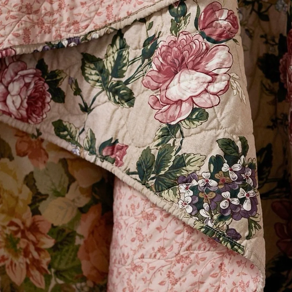 Pottery Barn Adelise Reversible Cotton Linen Floral Quilt Queen